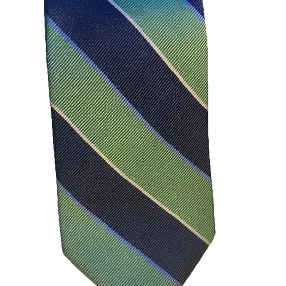 Jos. A. Bank Green and Blue Striped Silk Repp Tie - Picture 2 of 4